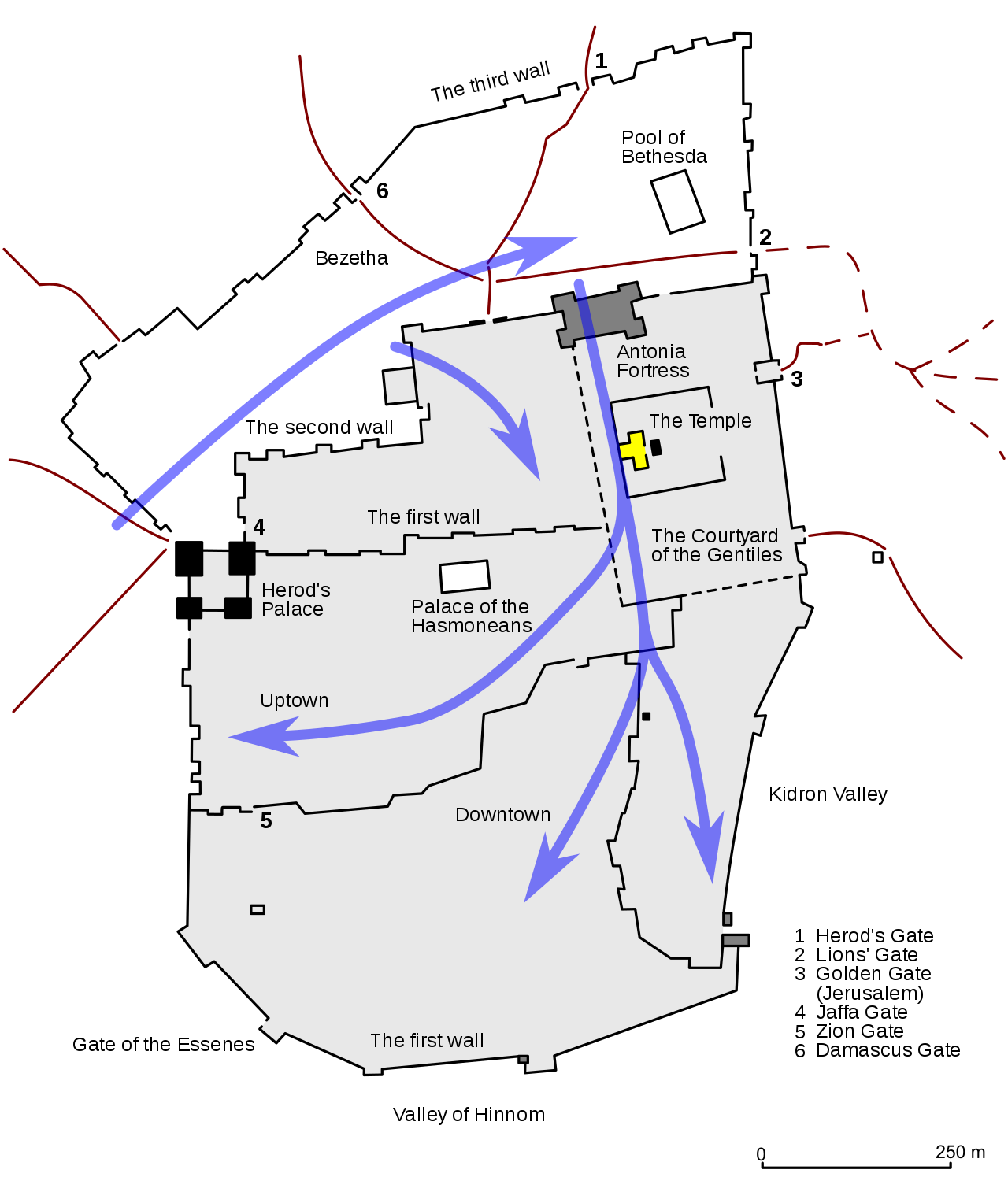 Battles of Jewish History: Map indicating progress of the Roman army during the siege by Goran